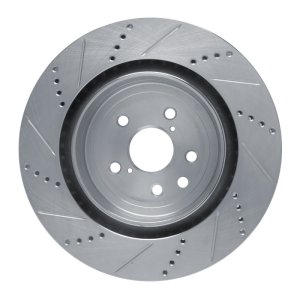 Lexus GS F Brake Rotor (1) - Right Rear - R1 Concepts - Drilled & Slotted - Silver - `15-`22